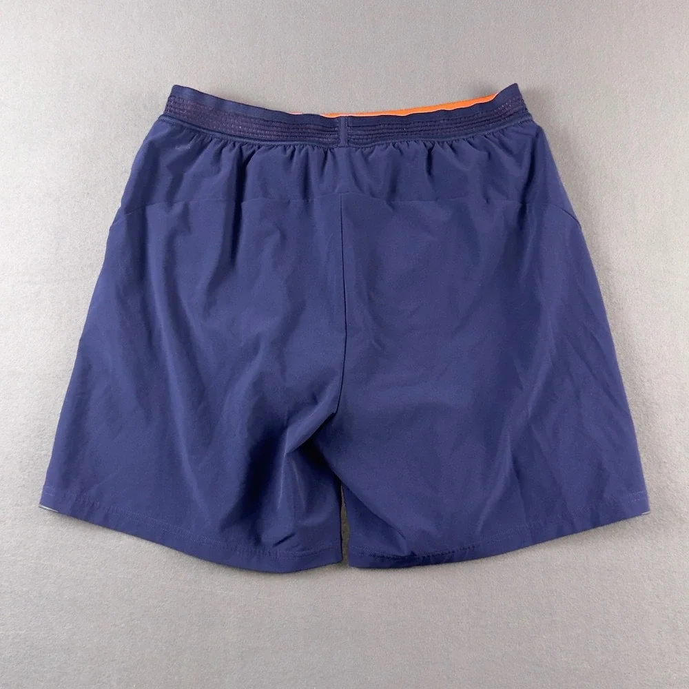 Rhone Mens M Navy Blue 5 Inch Inseam Lined Athletic Training Shorts Orange Trim